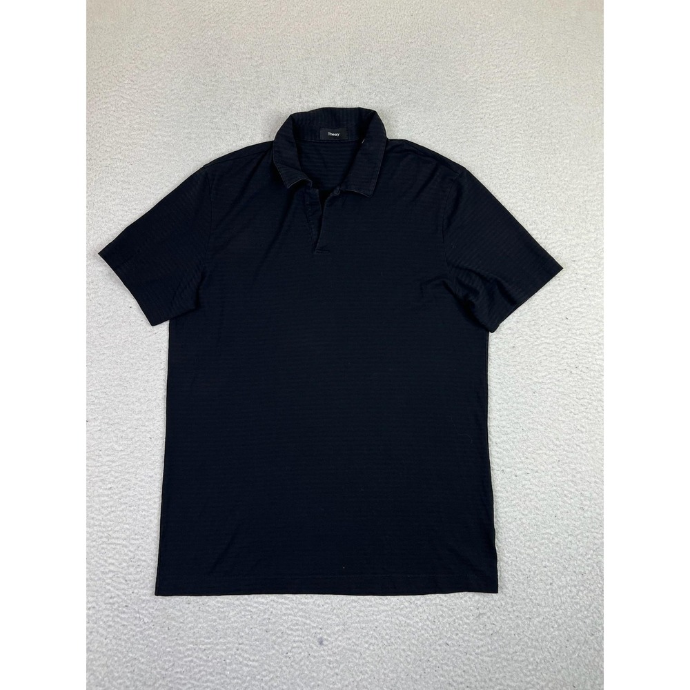 Theory Mens‎ Black Willem Flame Jersey Polo Shirt Medium K05945 Short Sleeve